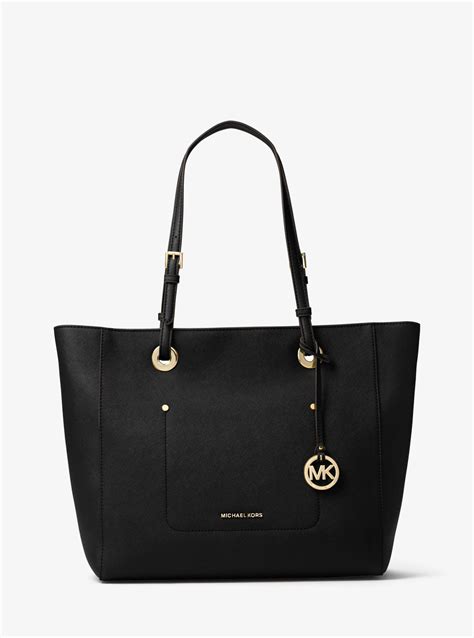 michael kors black leather tote bag|michael kors large monogram tote.